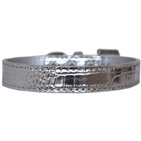 MIRAGE PET PRODUCTS Tulsa Plain Croc Dog CollarSilver Size 14 720-03 SVC14